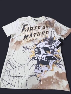 Skull Graphic Crewneck T-Shirt - White/Beige